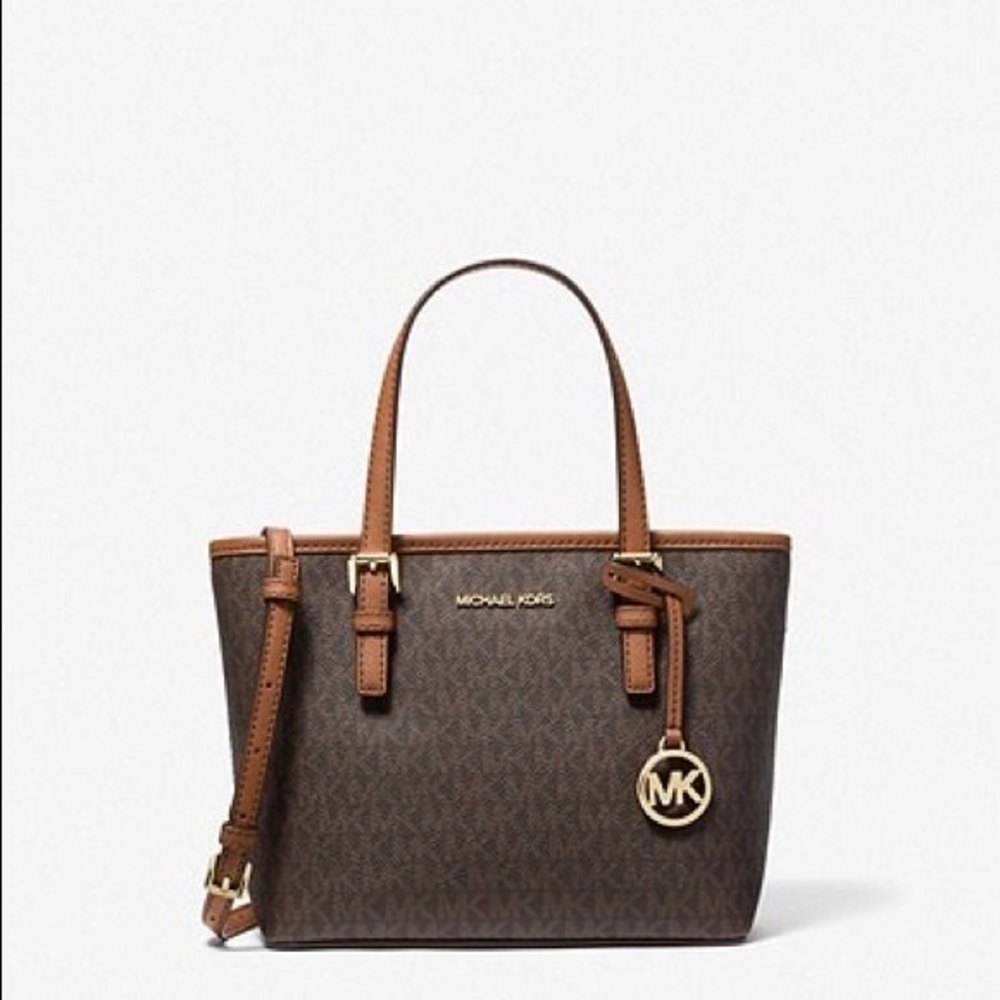 Michael Kors Extra Small XS Carryall Tote Graphic Logo MK Brown